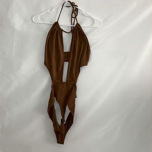 Low Cut Sexy Brown Bodysuit